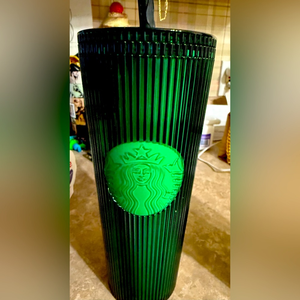 Starbucks 24 oz wicked tumbler with broom straw topper, glow in the dark